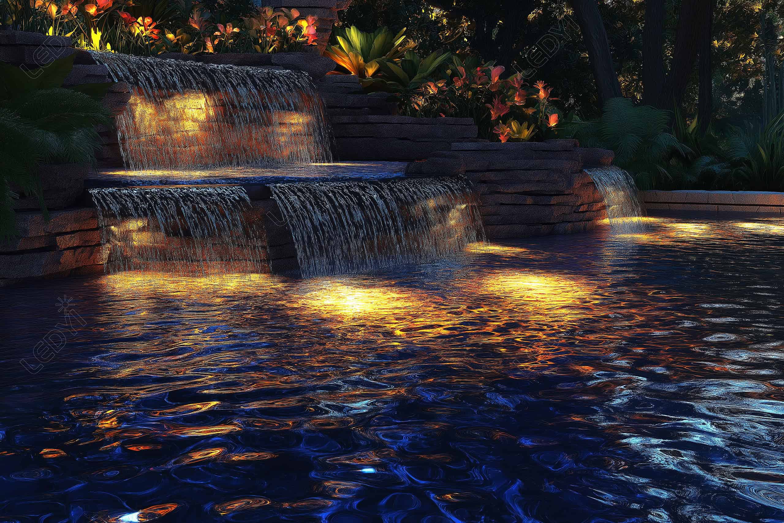 swimming pool lights and fountains